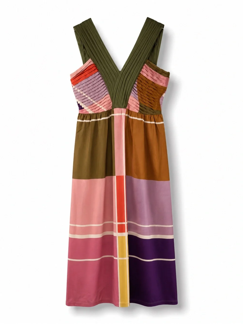 Anthropologie Dear Creatures Vibrant Colorblock Plaid Art Maxi Dress petite M - Picture 2 of 4